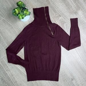 Calvin Klein Women's Burgundy Zip Neck Turtleneck Sweater Size XS